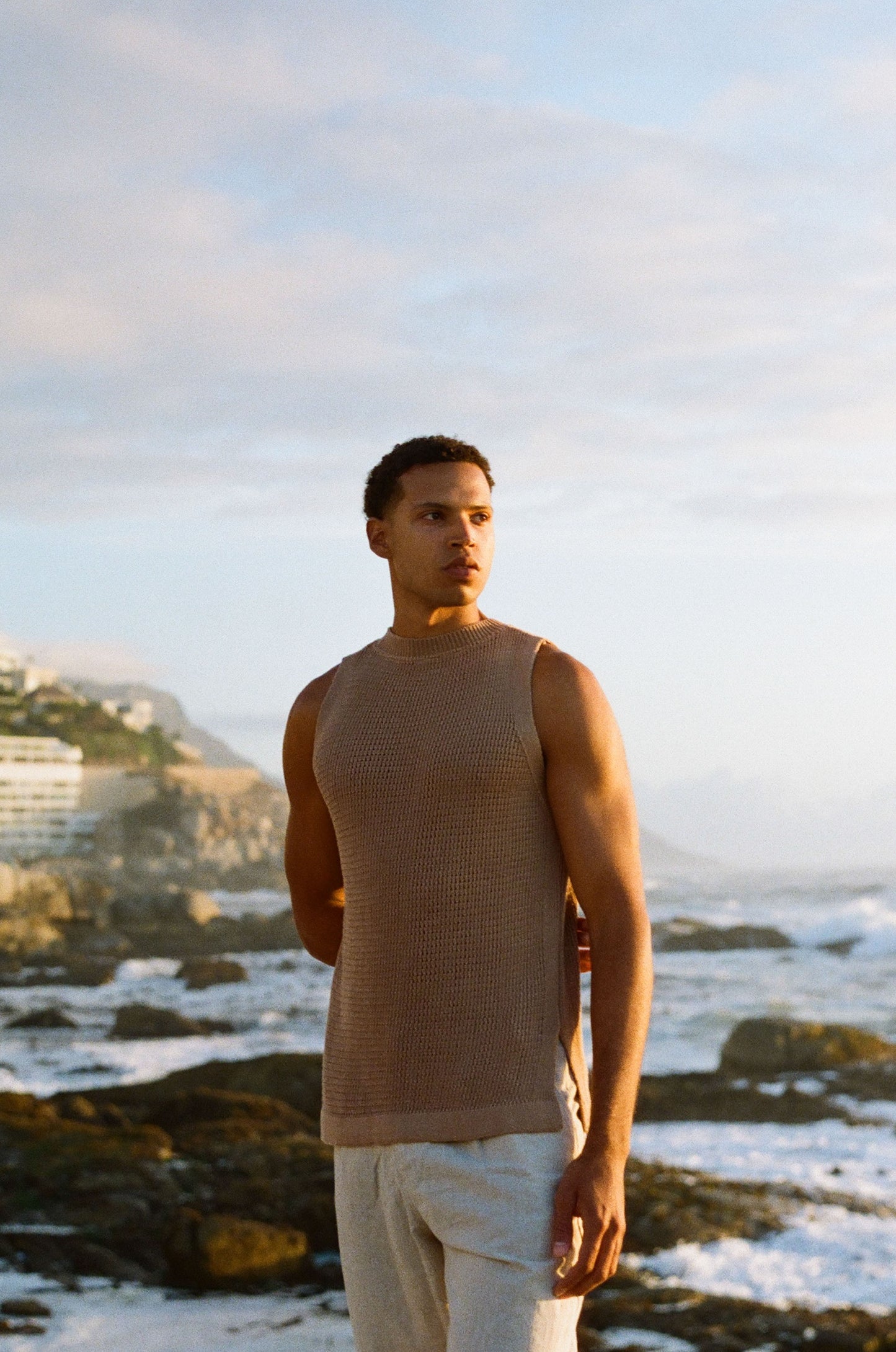 Mash Cotton Vest - NY Khaki