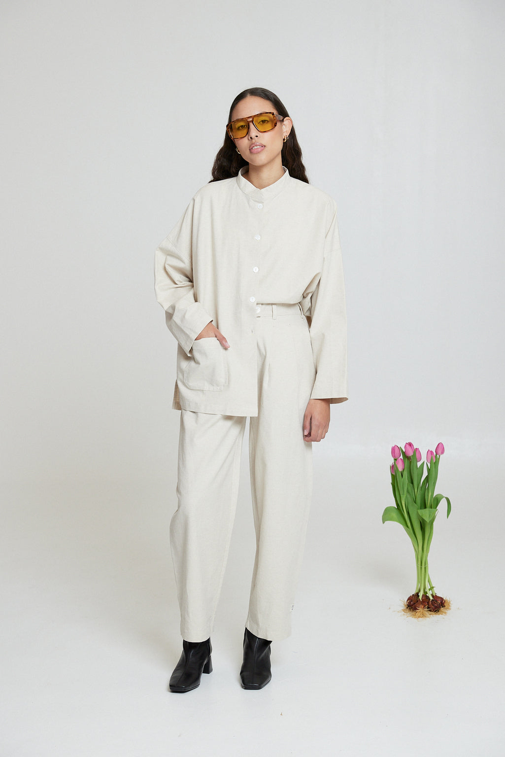 Mandarin Trouser - Flax