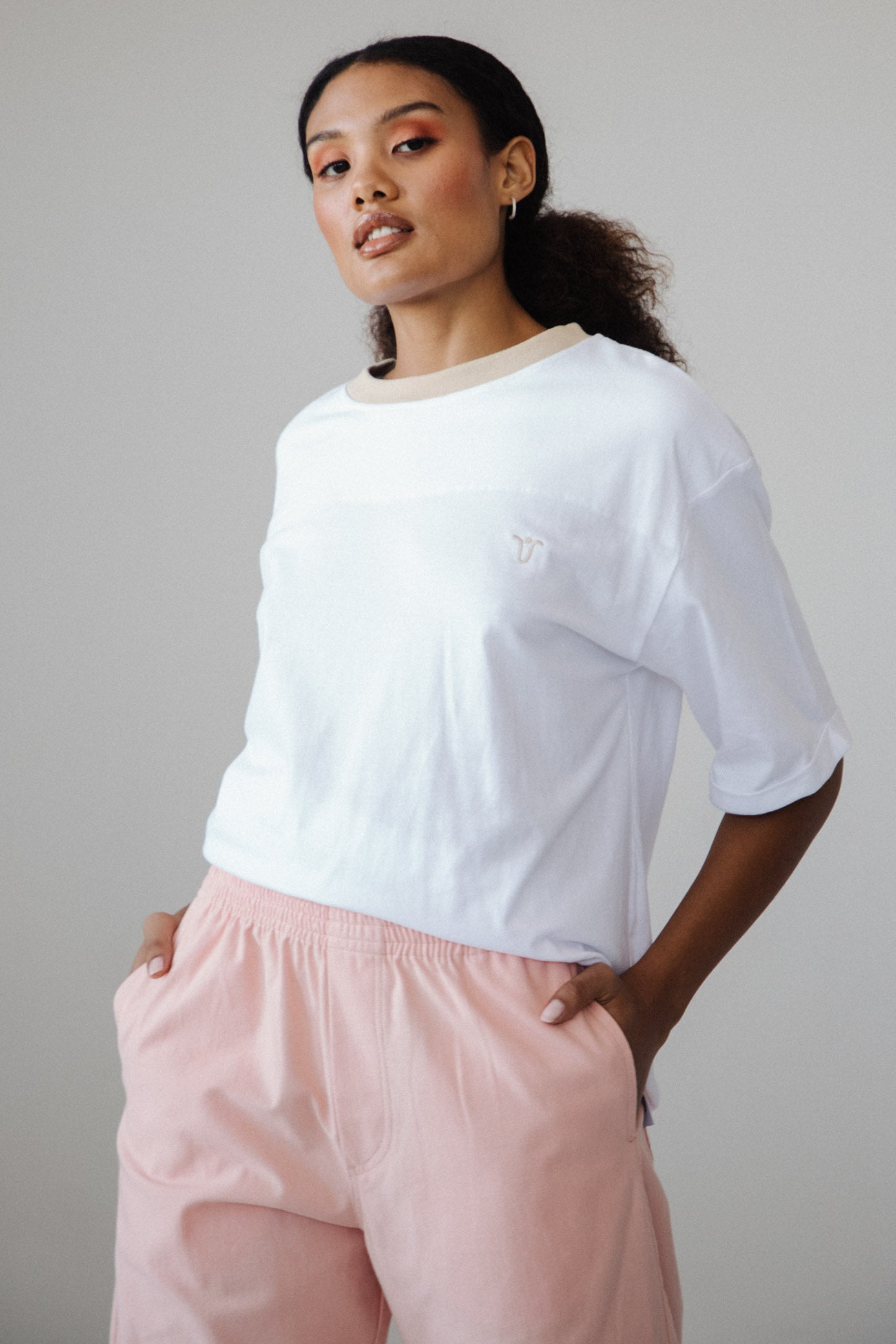 Joy Tee - White & Stone