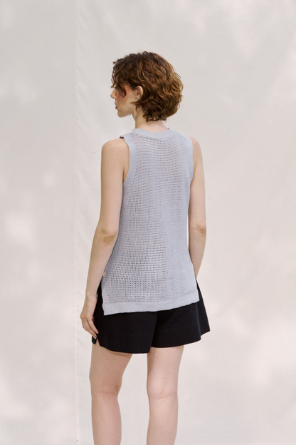 Mash Cotton Vest ― Cloud